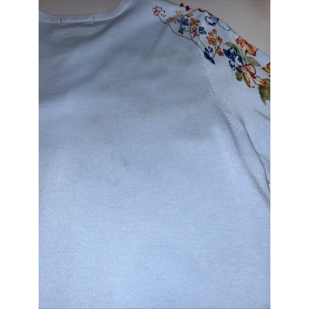 Lands End Embroidered Cardigan Light Blue Floral Feminine NWOT Sz Med Pima Cotto - Picture 12 of 13